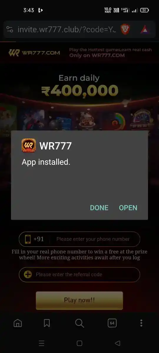WR777 installation process on Android